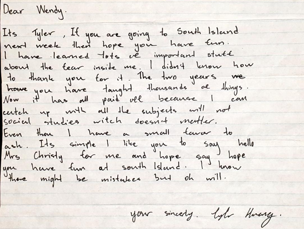 Tyler Huang letter to me Tyler Huang letter to me